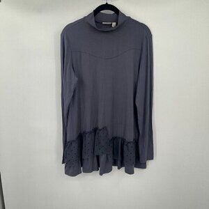 LOGO Lori Goldstein Womens Top Small Gray Long Sleeves Mock Neck Ruffle Dotted